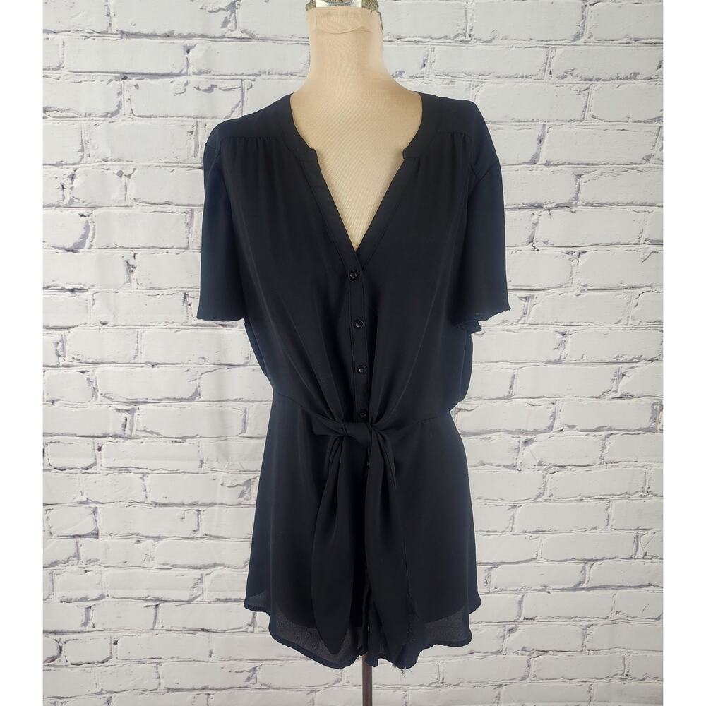 Torrid Blouse Womens 2X Georgette Peplum Tie Front Flutter Sleeve Black